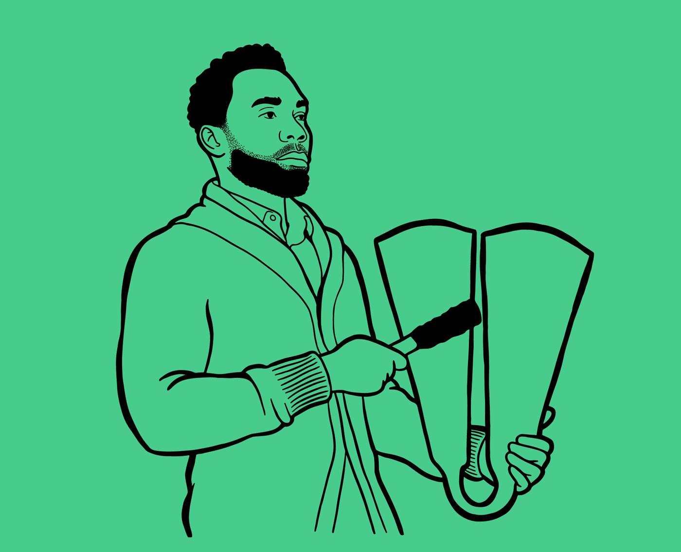 illustration of african man with beard playing ogene bell instrument 